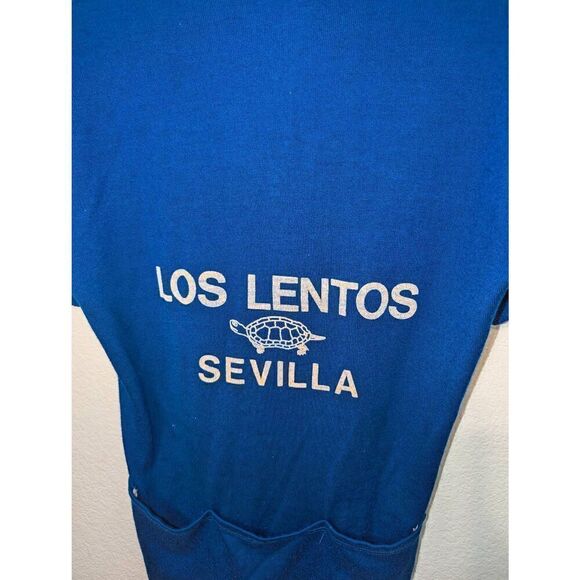 Vtg Sancheski Cycling Jersey Sz Small Blue 1/4 Zip Wool Hole at Shoulder Seam - Picture 5 of 13